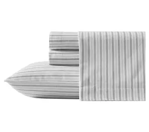 Eddie Bauer Ticking Stripe Grey Cotton FlannelTwin Sheet Set