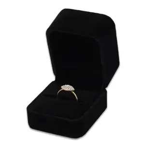 Black Velvet Ring Box – Luxury Soft Velvet Jewelry Gift Box for Engagement, Wedding, Proposal & Storage (2.5″ Square)