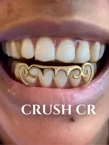 CRUSH CR 1pc Vintage Scroll & Star Tooth Cap Grillz Teeth Cover Girls – 18K Gold Plated Copper, Elegant Hip-Hop Jewelry for Black Women, Girls & Men. Perfect for Date Night, Music Festivals, Couple Gifts & K-Pop Style