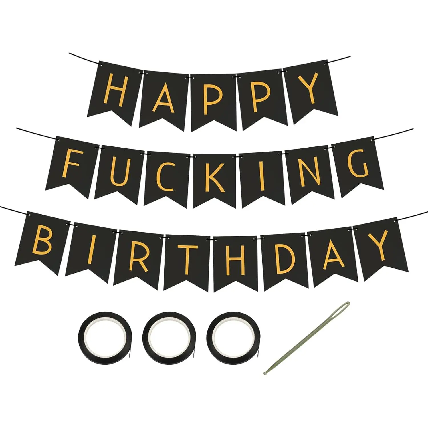 Happy Fucking Birthday Banner Black Funny Birthday Decorations for Men and Women