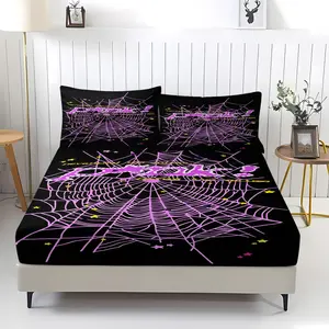 Sp5der Themed Fitted Sheet,Spider Web Print Non Fading,Breathable and Durable,Including 1 Bed Sheet and 2 Pillowcases,Non Slip Dust Cover Suitable for Bedroom and Guest Room Bedding,Suitable for Personal Use or Gift Giving