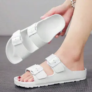 Women's Sandals, Comfortable Double Buckle Slippers, Adjustable Eva Flat Non-Slip Waterproof Sandals