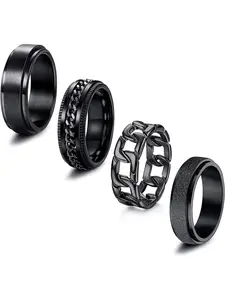 4Pcs Black Stainless Steel Fidget Band Rings Cool Spinner Interlocked Stackable Rings Set for Men Women 8mm Stress Relieving Wedding Pormise Band Ring