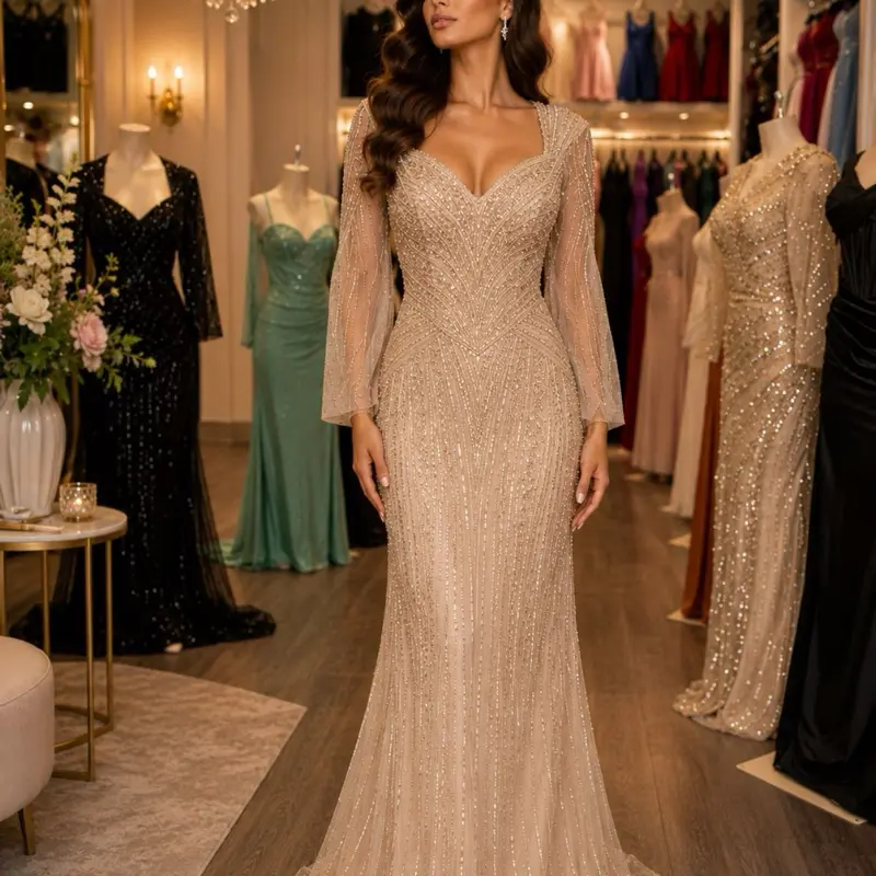 Luxury couture beaded dress