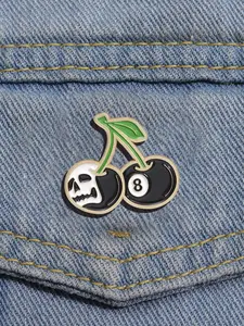 Cute Cherry & Skull Pattern Billiard Design Brooch, Fashion Alloy Badge for Daily Clothing Decor, Trendy All-match & Exquisite Brooch for Birthday Gift