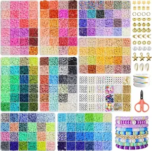 30,000 Pcs Clay Beads Bracelet Kit - 9 Boxes, 192 Colour Flat Polymer Heishi Beads for Jewelry Making, Crafts Gift for Girls Ages 6-12, Adjustable Beaded Design & Cha Charm Accessory, Bead Mix