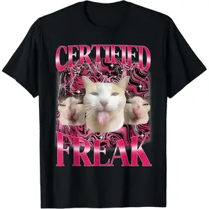 100% Cotton Certified Freak Eat Cement Cursed Cat Funny Cat Meme T-Shirt