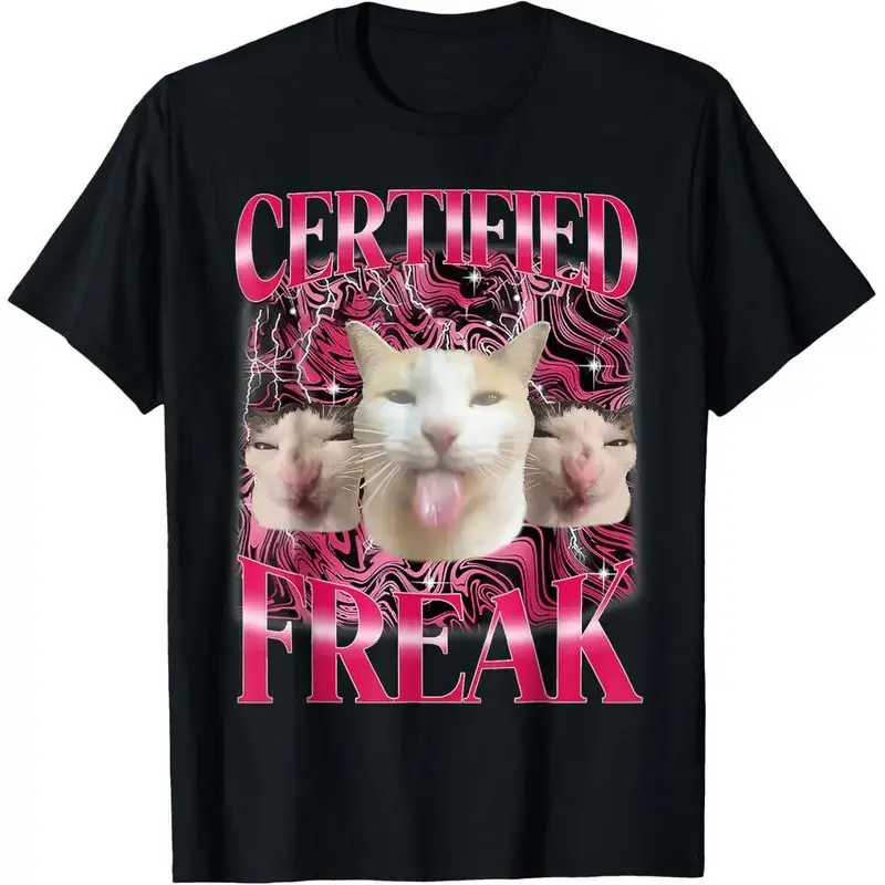 Cotton Certified Freak Eat Cement Cursed Cat Funny Cat Meme T-Shirt