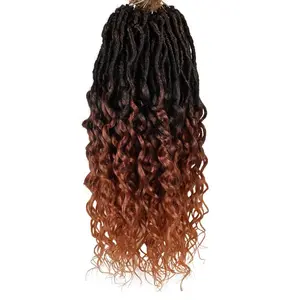 Deep Faux Locs Crochet Hair 14 Inch 8 Packs Goddess Locs Crochet Hair T350 Soft Loc Faux Loc Crochet Braids with Curly Ends Prelooped Deep Wave Croceht Braids for Black Women(Black mixed Ginger)