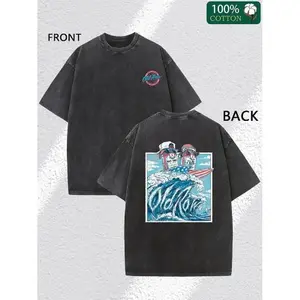 OLD ROW Men's & Women's 230g Washed Cotton T-Shirt - Dual-Sided Retro Graphic Print, Relaxed Fit Short Sleeve Round Neck Top, Machine Washable Summer Casual Tee, Breathable Clothing |   Retro Graphic Tee |   Durable Cotton Fabric