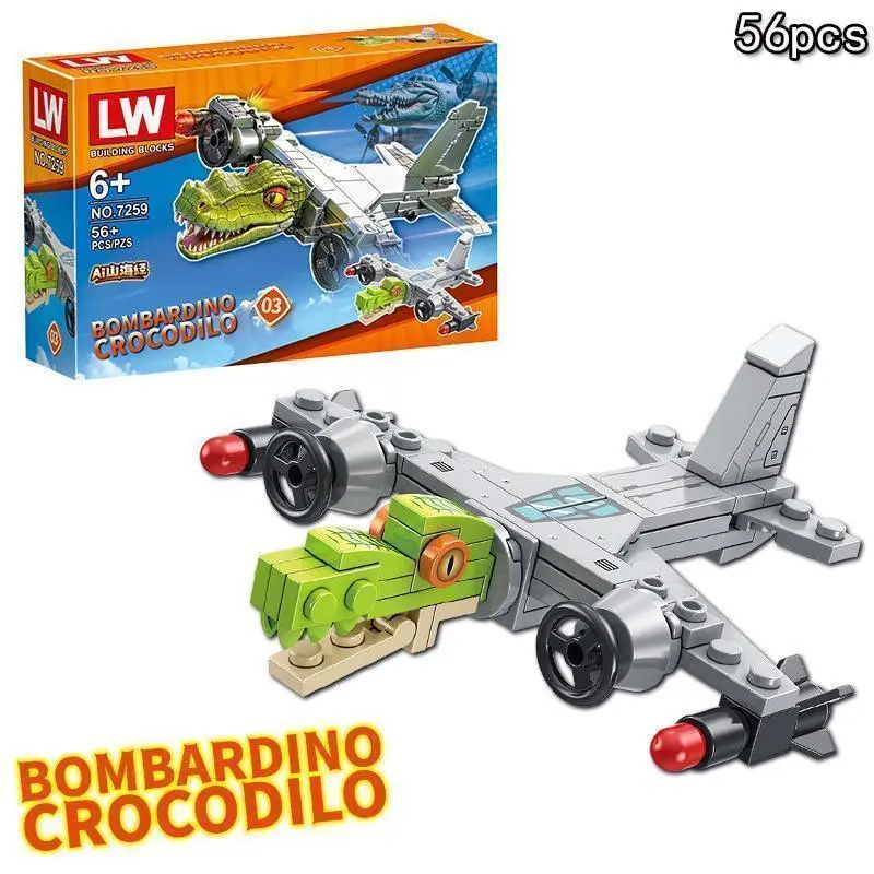 Italian Brainrot Tung Tung Sahur Figures Building Block Doll Tralalero Tralala Bombardino Crocodilo Bananini Block Model Toy