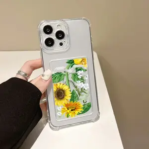 Sunflower Clear Phone Case with Card Slot | Shockproof for iPhone 16/15/14/13/12/11 Pro Max/Plus