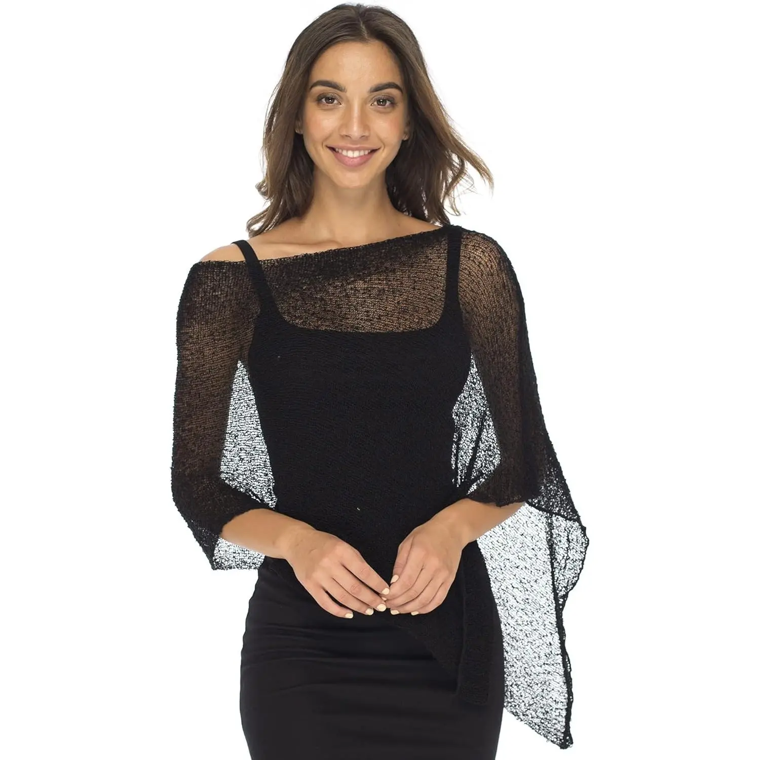 Women's Sheer Knit Poncho Shrug - Lightweight, Wrinkle-Free Bolero, Stretchy Poly-Cotton Summer Beach Sheer Cover Up, Sheer Cover Ups