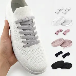 Flat No Tie Shoelaces with Snap Button Closure, 100 CM Elastic Laces for Running and Athletic Footwear