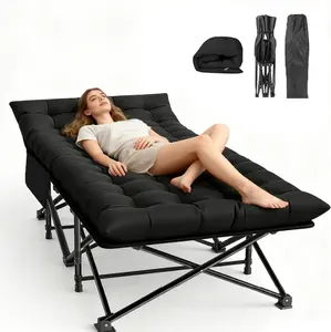 Camping Cot, Folding Camping Cot Bed for Adults Sleeping 1200D Double Layer Oxford Portable Folding Outdoor Cots for Camping W/Soft Pad Carry Bag for Home Office Nap Beach Travel, Black