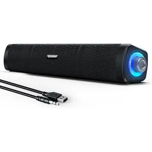 USB Computer Speakers,Computer Speakers with 3.5 mm aux,Wired USB  & Colorful LED Lights with  Button,Surround Sound Portable SoundBar for  Laptop Phone(Black)