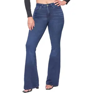 Women's Tall Size Hyper Denim Basic 5 Pkt 1 Btn Hr Flare Long Inseam waisted high jeans blue