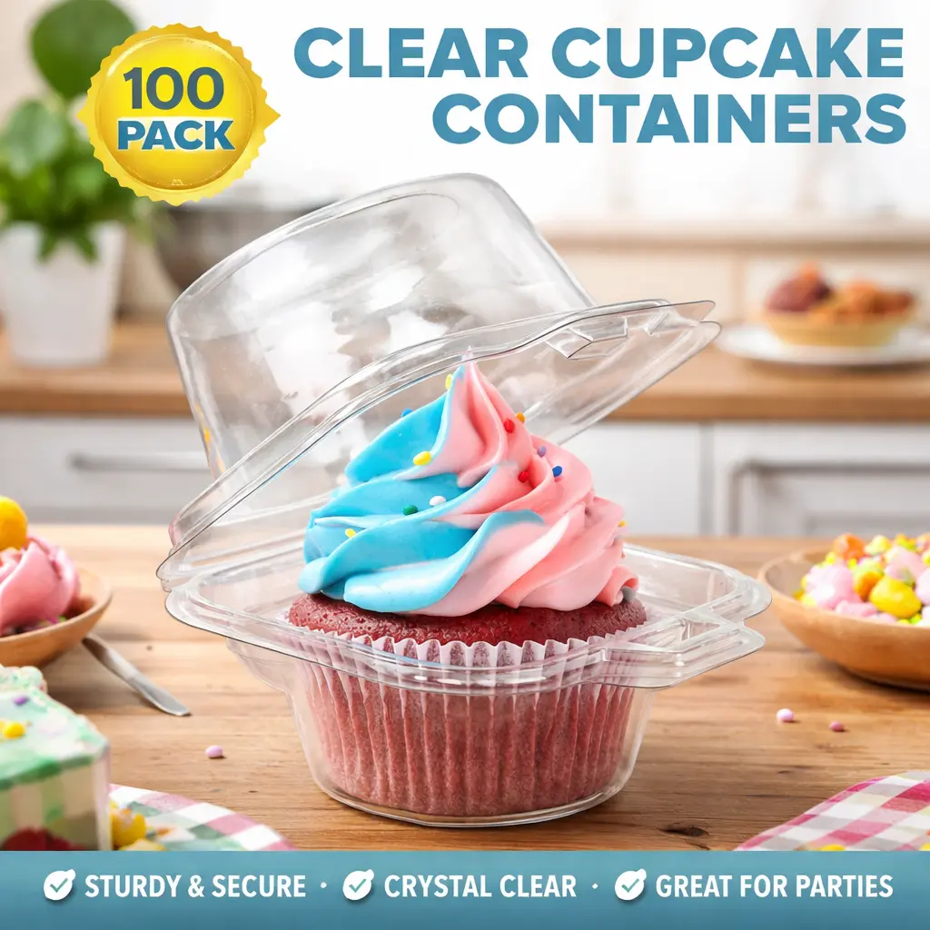 100-Pack Clear Plastic Cupcake Containers with Dome Lids – Individual Stackable Cupcake Boxes for Weddings, Baby Showers & Parties