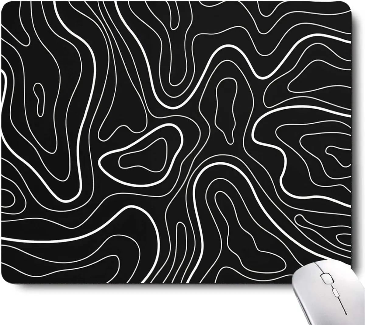 Gaming Mouse Pad with Black Topographic Lines - Minimalist Abstract Desk Mat for Computers & Office Use