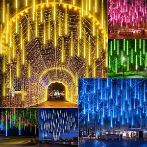 192LED Solar Meteor Shower  Outdoor, IP55 Waterproof Falling Rain Drop , 8 Tubes Solar Christmas  for Trees, Landscape Lighting for Garden, Courtyard, Wedding Mother's Day 1pc lights