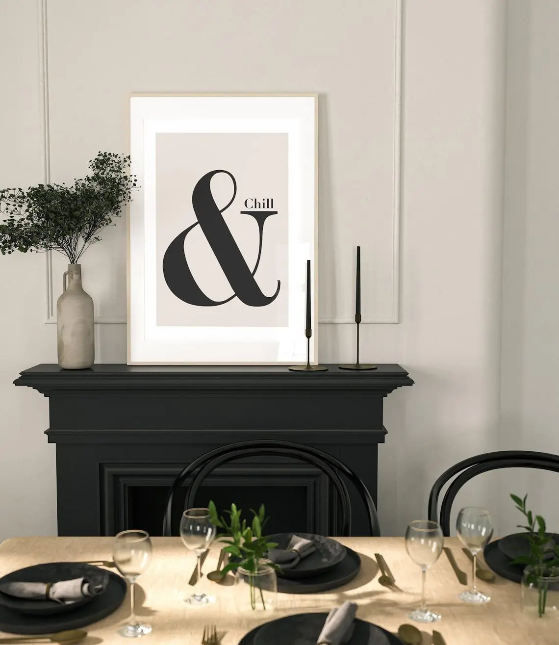 [UNFRAMED POSTER] And Chill Ampersand Poster, Beige Quote Print, Retro Typography Poster, Minimalist Home Decor, Modern Slogan Wall Art, Office, Lounge