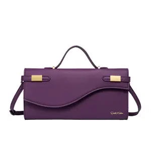 Clutch - Leather Handbag with Gold Accents and Adjustable Strap for Women