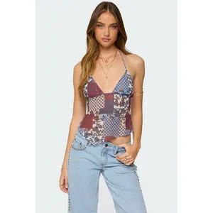 Mixed Patchwork Chiffon Halter Top