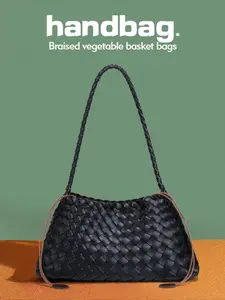 New Women's French Fashion Handwoven Bag, Handbag Basket Shoulder Bag, Unique Crescent Shape, Stylish and Practical, Casual Shoulder Bag