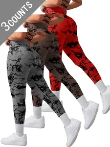 3-piece Sport Studio dyed sports leggings, fashionable sports bottom wear, suitable for sports wear. High-elasticity fabric, providing the best comfort and flexibility, High Waisted Sportswear