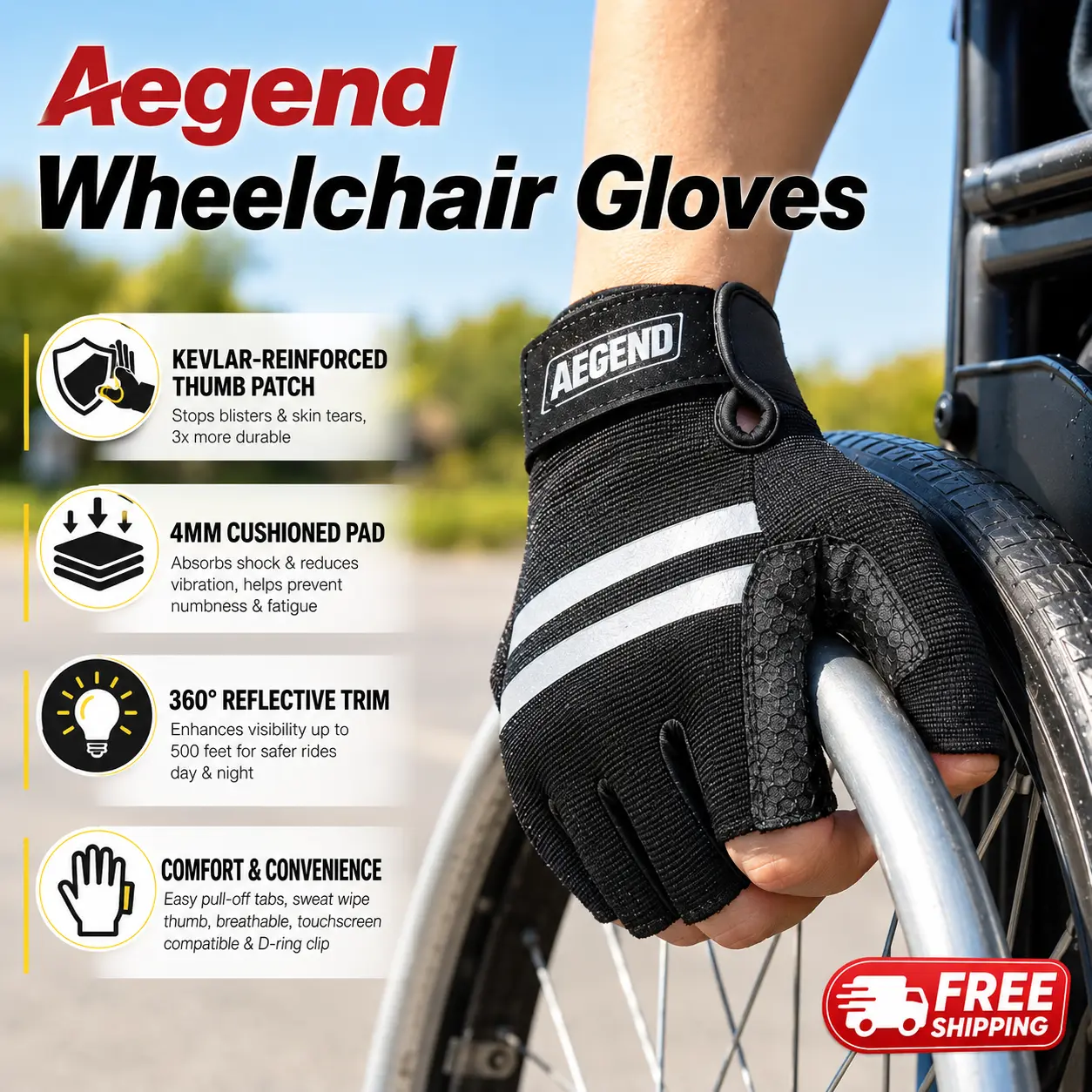 Aegend Half-Finger Wheelchair Gloves, Anti-Slip & Wear-Resistant Half-Finger Design, Breathable & Shock-Absorbent, Ideal for Manual Wheelchair Users,gym, outdoor, Guys Gifts, Fitness and Cycling, Hand Gloves, Gym, Gifts For Him, Mens Gifts, Black