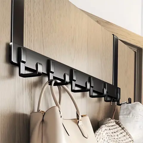 1pc 6-Hook Wall Mount Hook - No Drill, Hole-Free, Convenient Hangable Organizer for Easy Installation, Over-the-Door Storage for Apartment Entrance Clothes Hanging