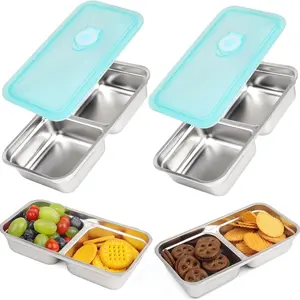 Stainless Steel Snack Containers, 2 Pack Grab and Go Snack Containers Reusable, Double Compartment Food Storage Containers with Lids for Travel and Outdoor Camping Bento Box, Meal Prep Containers