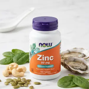 NOW Foods Zinc Gluconate Mineral Supplement, 50 mg, Supports Enzyme Functions & Immune Health, 100 Tablets