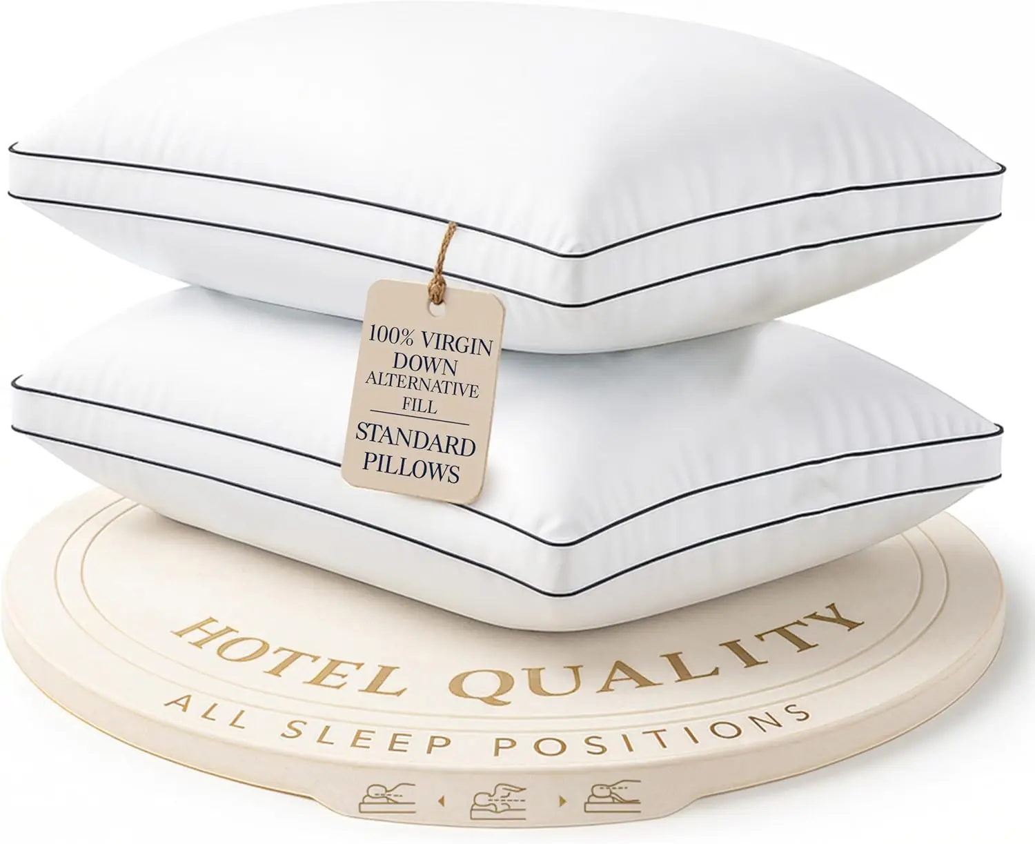 LANE LINEN Pillows Standard Size Set of 2 (20"x26") - Hotel Pillow for Side, Back & Stomach Sleepers, Medium Firm Down Alternative Fill,Cooling Pillows for Bed - Soft & Fluffy Pillow - White