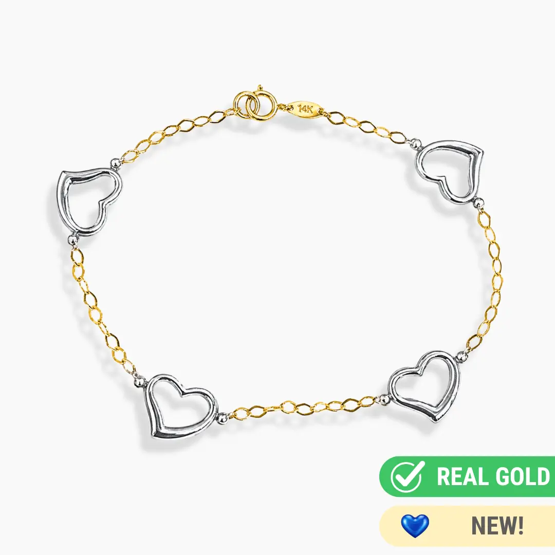 14K TWO TONED GOLD LOVE AFFAIR HEART BRACELET