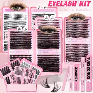 Lash Clusters Kit Natural Individual Lashes Wispy Eyelash Extensions  DIY Lash Extension Kit Lash Bond and Seal and Remove Waterproof, Lash Applicator, Thick False Eyelashes Kit