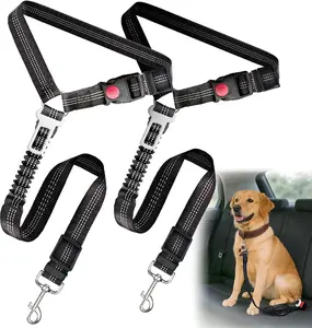 2-Pack Dog Car Seat Belt, 3-in-1 Headrest-Mounted Dog Seatbelt for Car, Adjustable Nylon Pet Safety Leash with Elastic Buffer & Reflective Stitching, Durable Car Harness for Dogs Fits Most Vehicles
