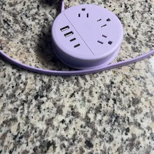 NTONPOWER Travel Power Strip Cruise Approved, 7-in-1 with 3 AC Outlets & 4 USB (2 USB-C), Flat Plug 4FT Wrapped Around Extension Cord, Travel Essentials for Cruise, Hotel & Dorm, Purple Round Strip, Smart USB Charging