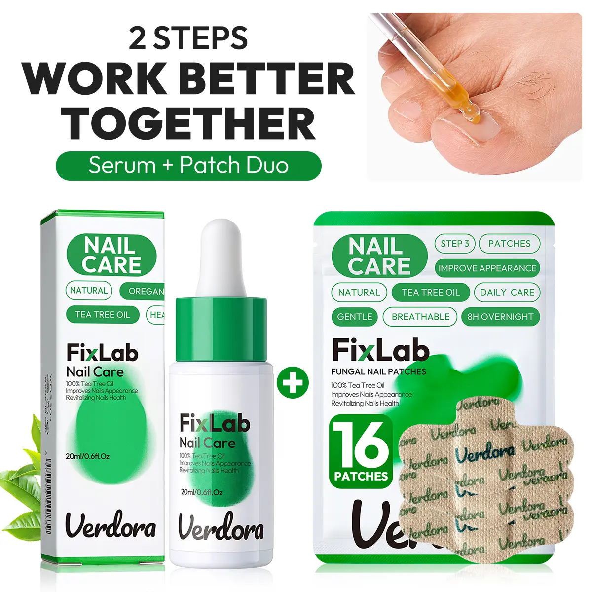 Fungal Nail Care Duo,Triple Action Formula,Nail Conditioning Kit,Tea Tree & Oregano Oil, At-Home Nail Surface Smoothing Set for Dull Thick Uneven Nails