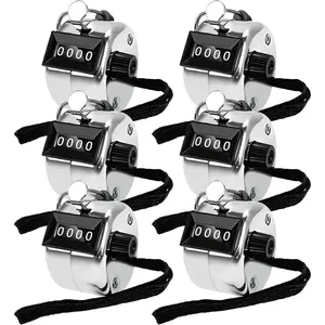 AGS 6 Pack Clicker Counter, Hand Tally Counters Clicker with Black Nylon Lanyard, 4 Digit Display Pitch Counter for Knitting, Coaching, Golf, Lap,Fishing,Umpire, Baseball, Row Sport