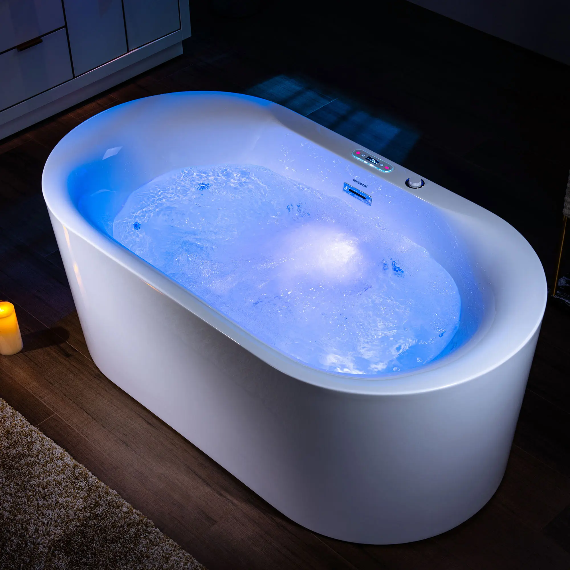 WOODBRIDGE 59" x 31-1/2" Whirlpool Water Jetted and Air Bubble Freestanding Heated Soaking Combination Bathtub with LED control panel , BJ100