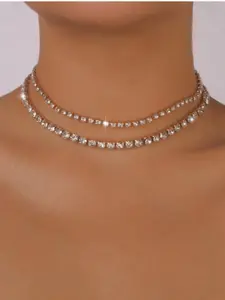 Hip-hop influencer's sparkling rhinestone necklace, elegant and luxurious claw chain double-layer choker, sweet and spicy retro neck accessory, Dainty Layering Jewelry