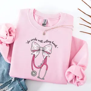 She Works With Willing Hands Sweatshirt or T-Shirt, Proverbs 31:13 Nurse Gift, Christian Medical