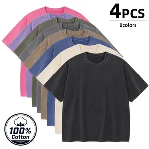 Men's 4 Pack Oversized Washed Cotton T Shirts, Unisex Casual Crew Neck Short Sleeve Tees, Soft Vintage Streetwear Tops