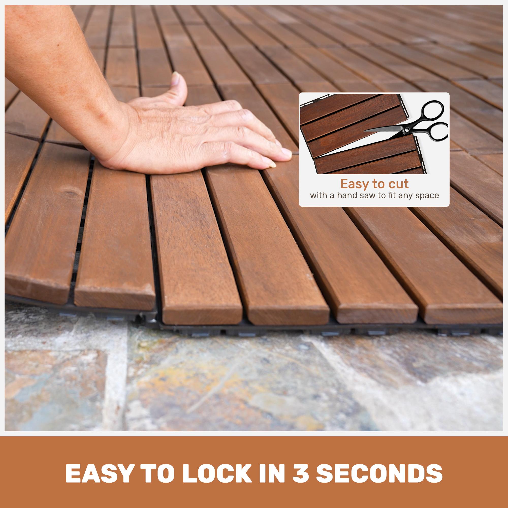 SAVEYOUR 10 PCS Interlocking Deck Tiles 12" x 12" Square Acacia Hardwood Waterproof Anti-Mildew Outdoor Flooring for Patio Balcony Pool Side