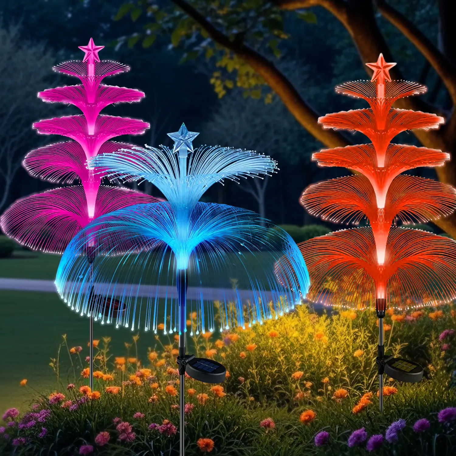 1Pcs Solar Jellyfish Garden Light Multi-layer LED Design 7 Light Modes Randomly Changing Lawn Landscape Lights with Light Sensor Control for Outdoor Garden Patio Sidewalk Party Decoration and Holiday Gifts, Solar Outdoor Lights