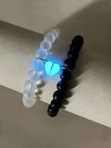 New Fashion Magnetic Heart Beaded Couple Bracelets, Heart Shaped Bracelet, Anniversary Creative Gift, Unisex Casual Accessories, Glowing Handwear