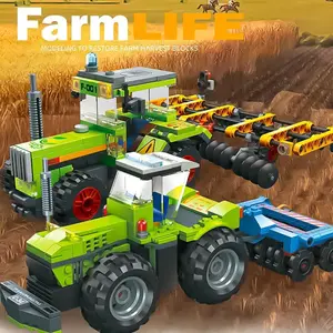 tiller children combined forage harvester model puzzle assembly building blocks boy farmer tractor toy engineering car