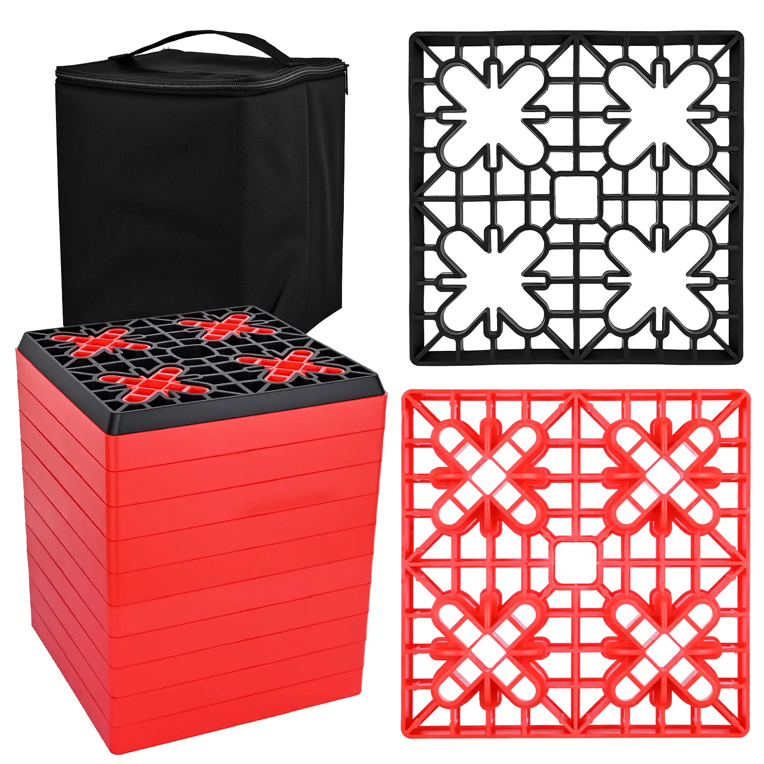 Nilight High-Density PP RV Leveling Blocks (12-Pack Stackable Set) - Interlocking Design, Anti-Slip Rubber Covers, Customizable Height, Solid Bottom, Easy Storage with Carry Bag for RV Campers (Up to 11,000 lbs)