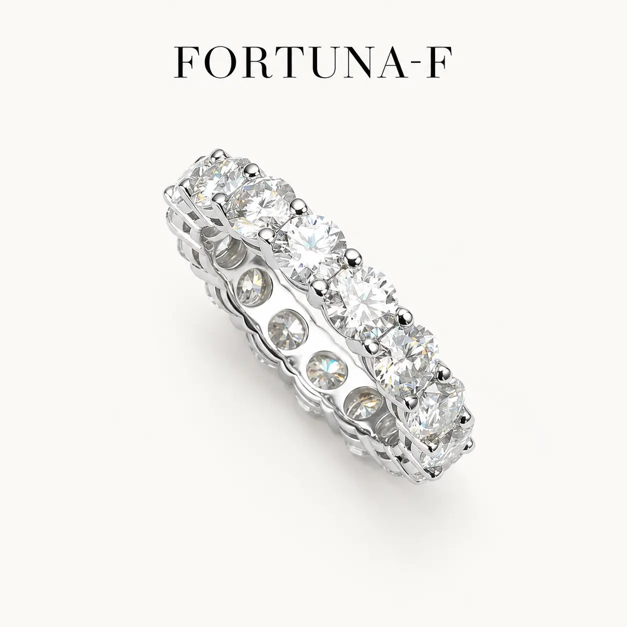 FORTUNA-F 14-Stone Moissanite Eternity Band, 7 Carat Full Circle Sparkle Anniversary Ring for Women